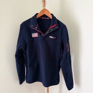 RLX Ralph Lauren Navy Blue and Red Fleece Pullover Sweater Women’s Size Medium